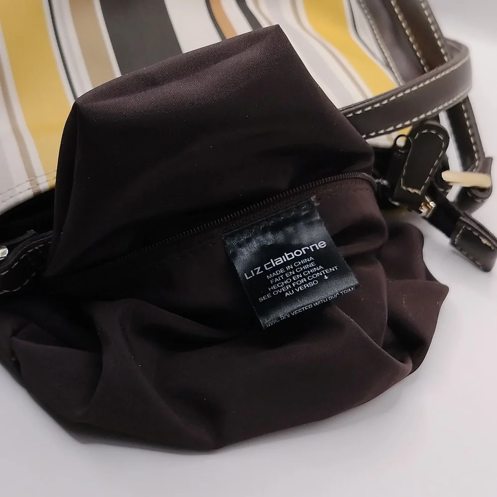 Liz Claiborne Classic Striped Small Shoulder Bag Black, Yellow, Brown VTG Y2K